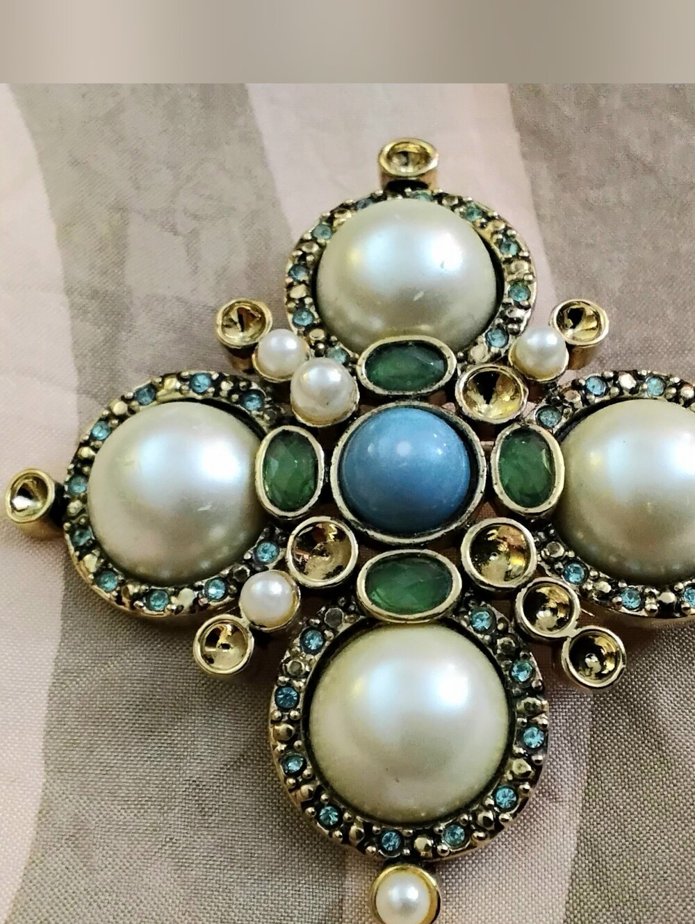 Vintage Monet Faux Pearl Maltese Cross Brooch/pin